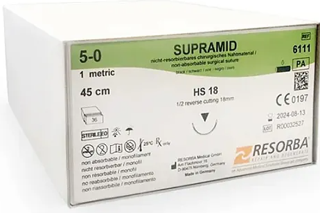 Супрамид (Supramid) черный 5/0, 1 EP, HS 18 (О/Р 1/2), 45см, 36шт, 6111К