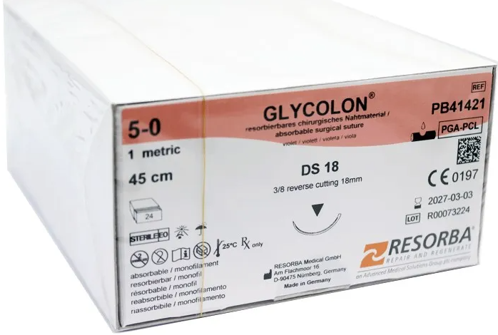 Гликолон (Glycolon) фиолетовый 5/0, 1 EP, DS 18 (О/Р 3/8), 45см, 24шт, PB 41421