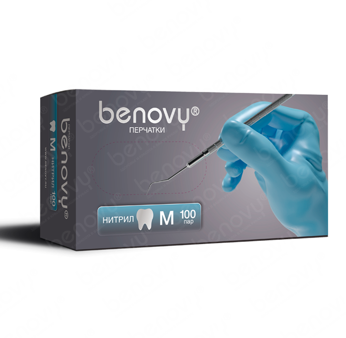 Перчатки нитриловые Benovy, L, голубые, 50 пар